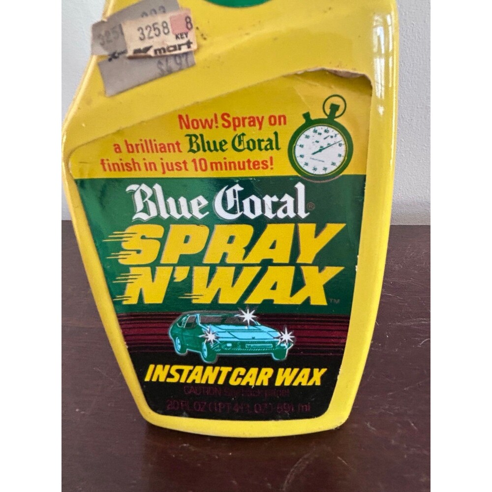 Blue coral spray and wax instant car wax. Bottle is over 50% full.